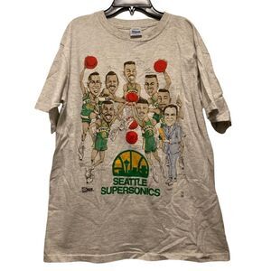 Vintage 90s Seattle Super Sonics Caricature / Fat Head NBA Single Stitch T-Shirt